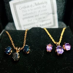 Amythist & saphire double necklace & earing set